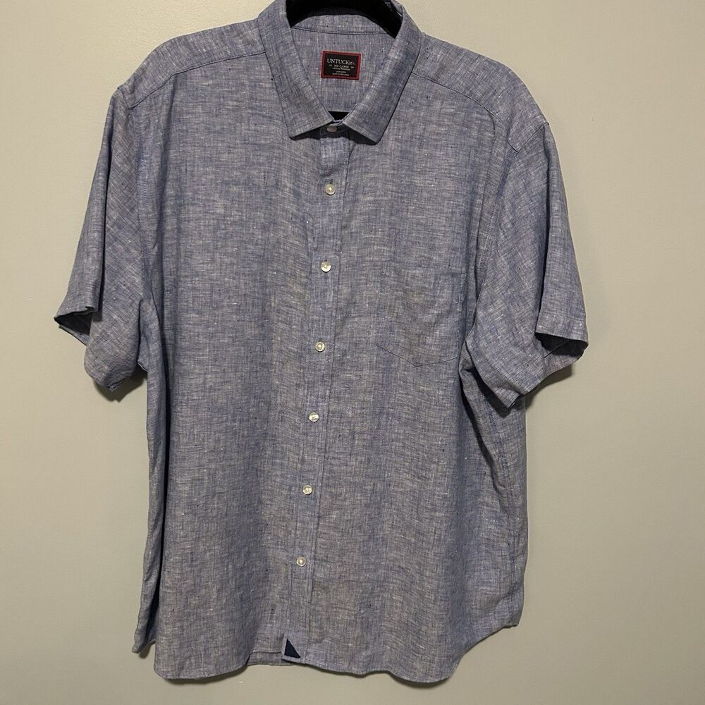 UNTUCKit Mens Button Down Shirt Size XXLarge Blue Static Pattern Short Sleeve